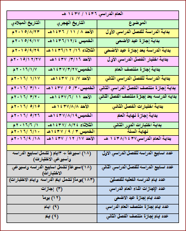 التقويم الدراسي 1438